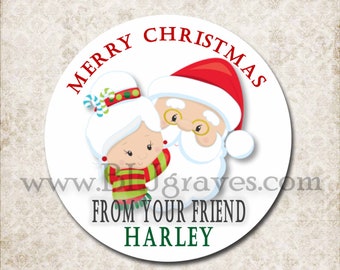 Personalized Santa Christmas Stickers, Custom Mrs Claus Treat Labels, Mason Jar Labels, Party Favor Treat Bag Stickers D391