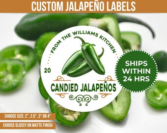 Candied Jalapeno Canning Label Custom, Food Gift Label Jalapeno Candy, Personalized Mason Jar Label, Canning Jar Lid Label, Pickling Label