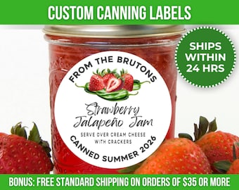 Strawberry Jalapeno Jam Canning Label Custom From The Kitchen Of Label Personalized Homestead Canning Label Jam Preserves Custom Gift Label
