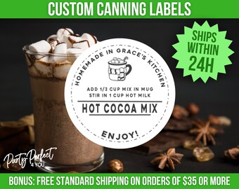 Hot Cocoa Label Custom Canning From The Kitchen Of Label Hot Chocolate Mason Jar Label Food Gift Cocoa Bomb Gift Tag Label Personalized