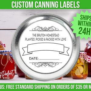 Custom Homestead Canning Label Personalized Canning Jar Label From The Kitchen Of Mason Jar Lid Label Preserving Freezing or Pickling Label