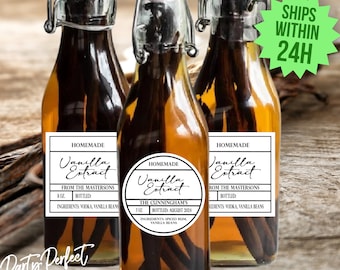 Christmas Gift Homemade Modern Vanilla Extract Label Minimalist Design From The Kitchen Of Label Personalized Vanilla Extract Label Printed