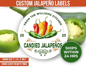 Candy Jalapeno Custom Canning Label Food Gift Label Candied Jalapeno Personalized Canning Jar Label Canning Lid Label Pickling Label