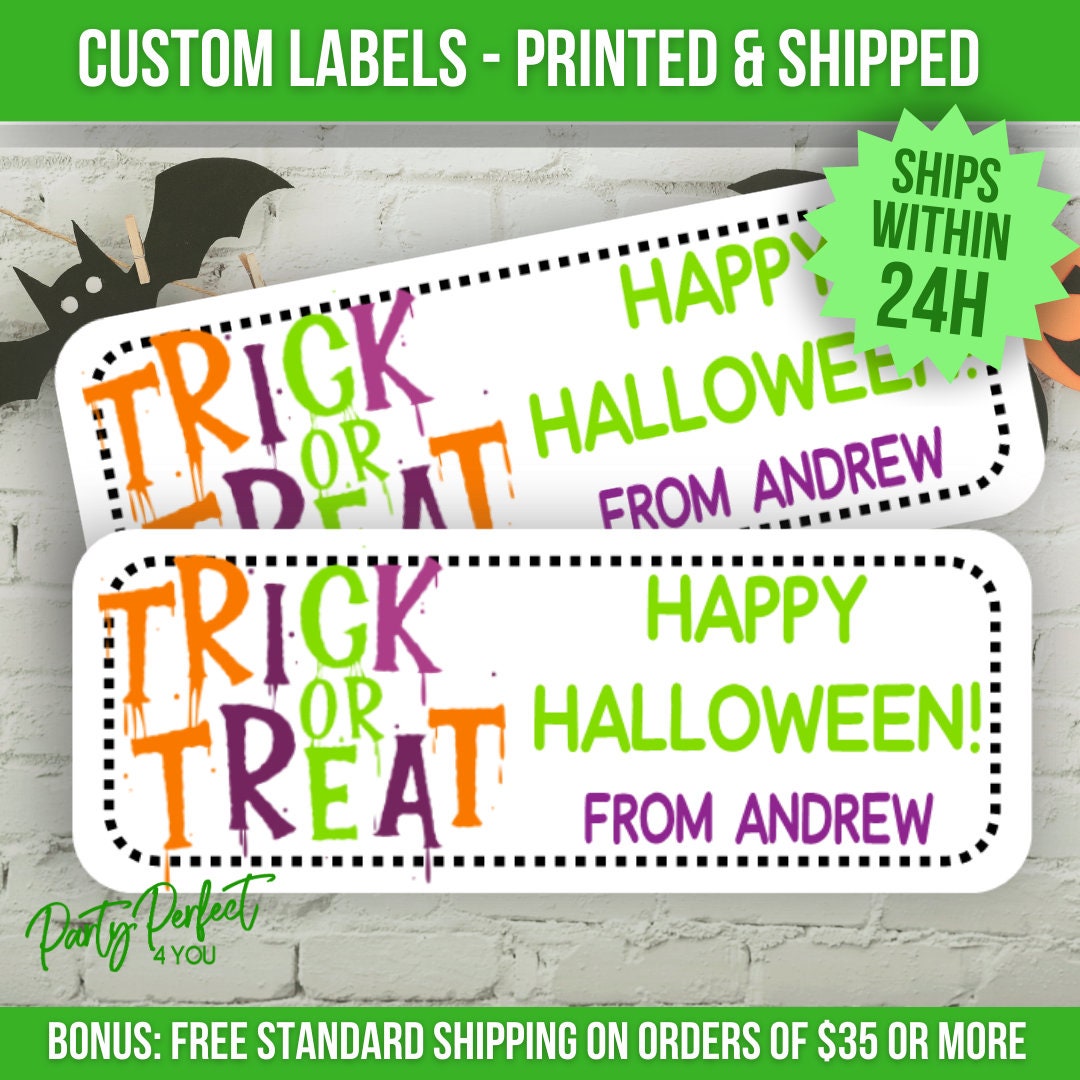 Personalized Halloween Treat Bag Sticker Happy Halloween Label Etsy
