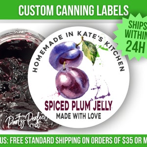 Custom Plum Preserves Canning Labels Personalized Plum Jelly Mason Jar Labels