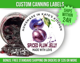 Plum Canning Jar Label Custom Plum From The Kitchen Of Mason Jar Label Plum Jam Personalized Jam Preserves Label Custom Fruit Canning Label