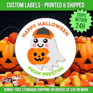 Personalized Ghost Halloween Party Label Custom Halloween Classroom Party Treat Bag Sticker Halloween School Class Party Favor Sticker Label