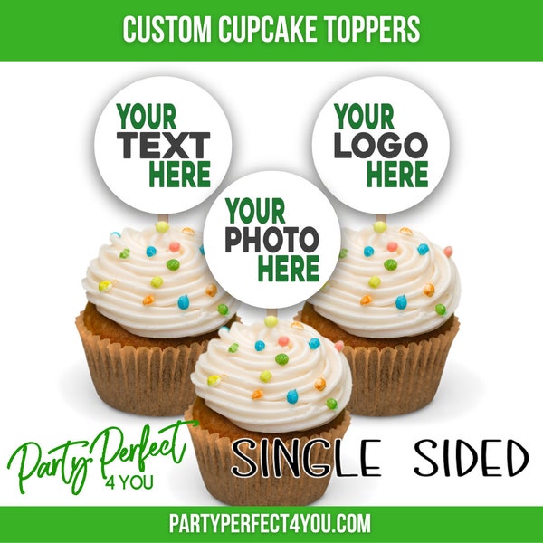 Custom Image Logo Text Cupcake Topper Business Logo Cupcake Topper Personalized Birthday Cake Topper Party Pick Baby Shower Wedding Cupcake