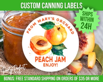 Personalized Peach Jam Canning Labels, Fruit Mason Jar Kitchen
