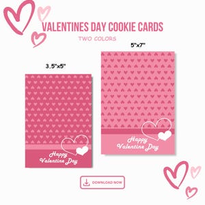 Happy Valentine&#39;s Day Cookie Card Printable,  Valentine Gift Tag, Mini Cookie Card, Cookie Cards,  Hearts Valentines Cookie Cards