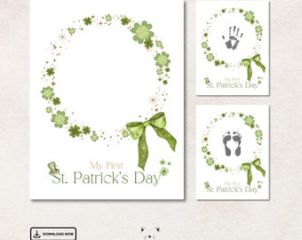St. Patrick’s Day Handprint Craft Printable, Baby's First Year Handprint & Footprint Art, Instant Download
