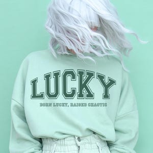 Lucky St Patrick&#39;s Day SVG: Born Lucky Varsity Design (Digital Download