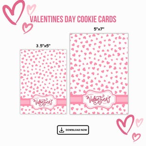 Hearts Valentines Cookie Cards, Valentine Gift Tag, Mini Cookie Card, Cookie Cards, Happy Valentine&#39;s Day Cookie Card Printable