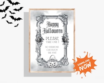 Please Take One Halloween Sign, Printable Candy Bowl Decor (Digital Download)