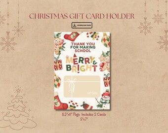 Tarjetero de regalo navideño para profesores (descarga digital, PDF, JPG)