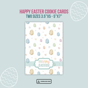 Tarjeta de galletas de Pascua feliz, tarjeta de galletas de Pascua con conejito, paquete de tarjetas de galletas de 3,5 x 5" - 5" x 7", tarjeta de galletas de Pascua feliz imprimible