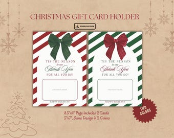 Tarjetero navideño con cinta de terciopelo, imprimible para las fiestas (PDF y JPG)