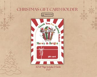 Tarjetero de regalo navideño para profesores, descarga digital