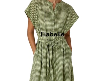Nieuwe dames zomer 2026 geruite gingham design casual lichtgewicht jurk 2 zakken