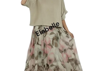 Summer Floral Maxi Dress with Crop Top, Italian Lightweight Two-Piece Set