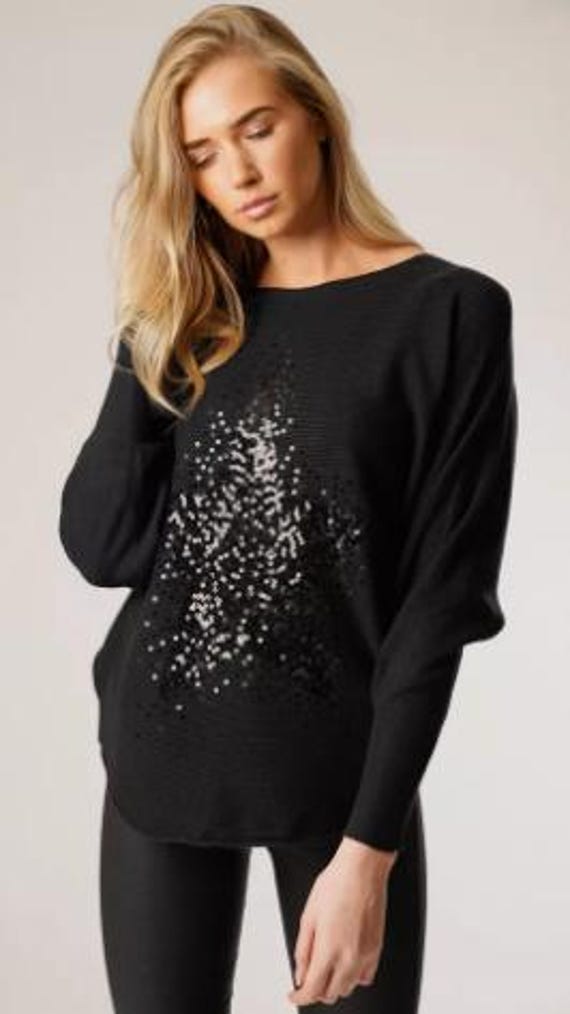 Popular Ladies Lagenlook Sequin Star Design Batwing Sleeve Comfy