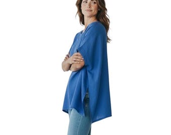 New Ladies Italian casual boxy split sides scoop neck cotton tunic top