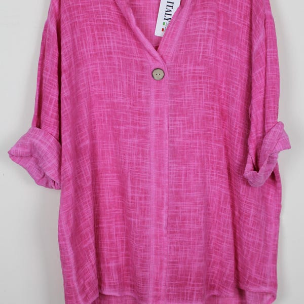 Nouveau haut d'été léger et tendance pour femme, oversize, en coton et lin, style italien Lagenlook.