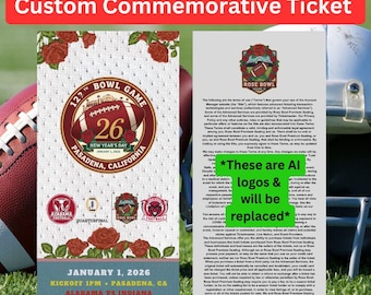 2026 Rose Bowl Custom Commemorative Souvenir Ticket - College Football Playoff - Alabama vs Indiana