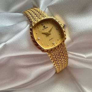 CYMA Vintage Yellow Gold Tone Diamante Ellipse Woven Bracelet Ladies Quartz Watch