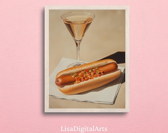 Hot Dog Martini Print: Funny Food Still Life Art (Digital Download