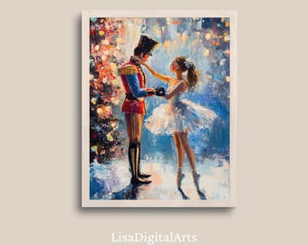 Nutcracker Ballet Print, Elegant Christmas Ballerina Wall Art, Digital Download