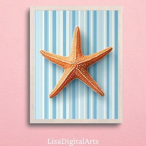 Starfish Coastal Wall Art Print – Beach House Kitchen Decor, Nautical Digital Poster, Seaside Shell Art for Ocean Summer Interiors
