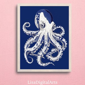 Octopus Art Print Digital Download | Coastal Sea Life Kitchen Decor | Nautical Wall Art Printable