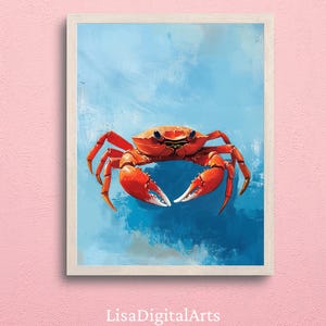レトロな赤いカニのプリント：沿岸キッチンの航海アート（デジタルダウンロード