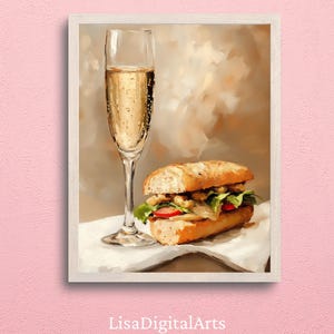 Champagne and Sandwich Print: Fun Kitchen & Dining Room Wall Art (Digital Download)