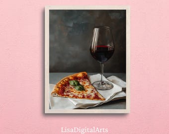 Wine and Pizza Kitchen Still Life Art Print (Digital Download)