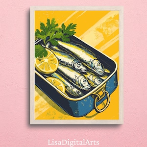 Sardine Zinn Wand Kunst digitaler Download | Küsten Meeresküche Dekor | Nautische Kunst zum Ausdrucken