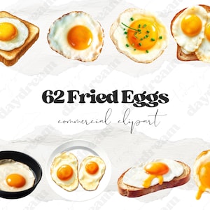 Spiegeleier Aquarell Clipart, hohe Qualität 300DPI, kommerzielle Nutzung, PNG transparente Hintergrundgrafik, digitale Aufkleber, Sofort Download