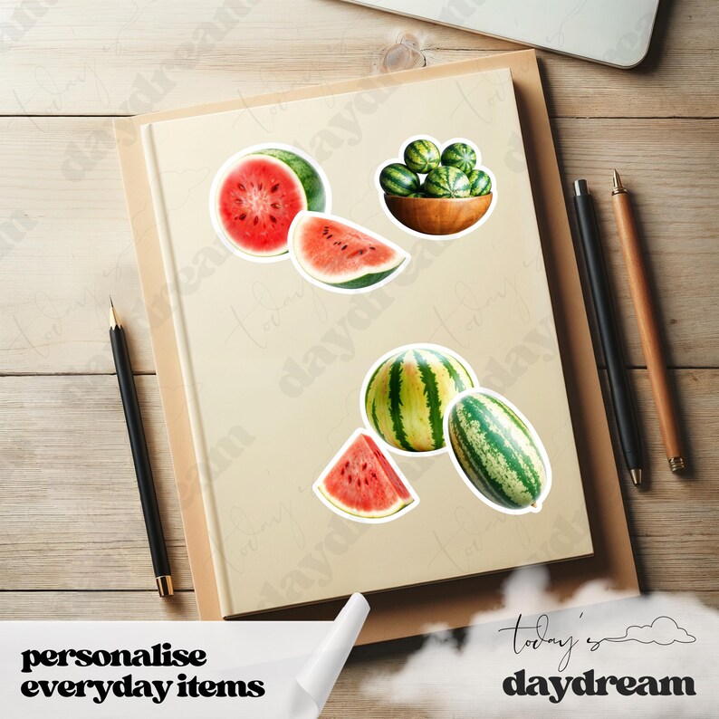 Watermelon Digital Sticker Watercolour Watermelon Clipart: 40 PNG Graphics, Commercial Use ...