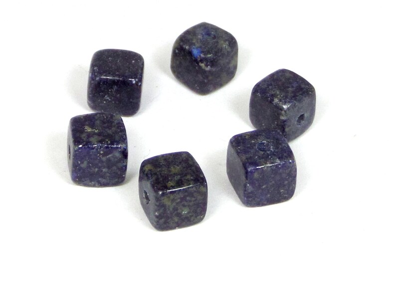 Genuine Lapis Lazuli Set of Six 8MM Excellent Quality Deep Blue Large Hole 2MM Drilled Cube Beads