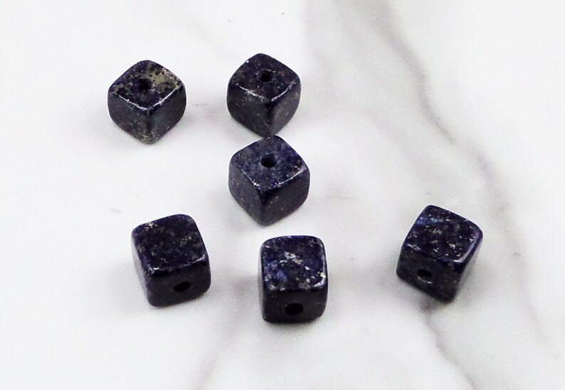 Genuine Lapis Lazuli Set of Six 8MM Excellent Quality Deep Blue Large Hole 2MM Drilled Cube Beads