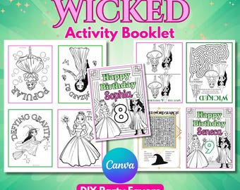 Wicked Birthday Aktivitetsbok Målarbilder Wicked Personlig Födelsedagsfestgåva Anpassad Redigerbar Canvas Mall Direkt Nedladdning