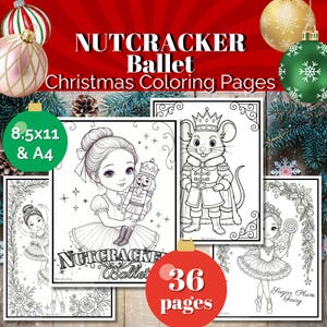 Christmas Coloring Pages, Nutcracker Ballet Color Sheets, Kids Party Activity, 36 Pages Instant Download Digital PDF Printable 8.5x11 & A4