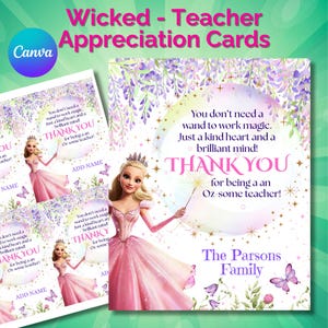 Carte de remerciement pour professeur Wicked Oz, cartes de remerciement imprimables, cartes de vœux personnalisées pour le dernier jour d'école en téléchargement numérique