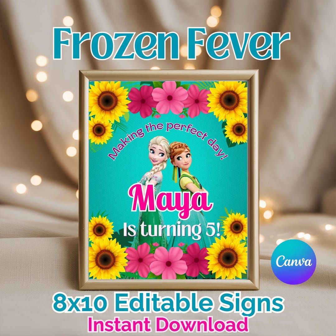Frozen Fever Birthday Table Signs, Elsa Anna Summer Sunflower Decor ...
