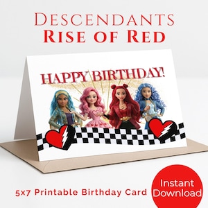 Rise of Red Birthday Card, Descendants Happy Birthday, Greeting Card (Digital Download PDF Printable) Includes Envelope