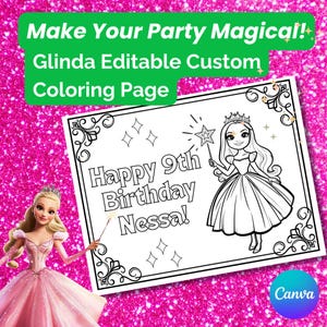 Wicked Custom Coloring Page, Glinda The Good Witch Birthday Party Activity, Digital Instant Download Editable in Canva, Color Sheet