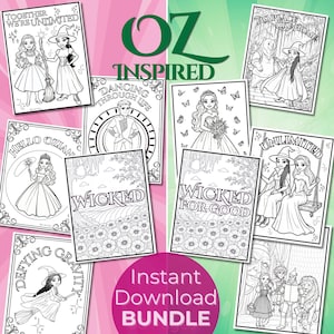 OZ Målarbild PAKET Födelsedagsfestaktivitet, Wicked-inspirerad målarbok 50 sidor PDF utskrivbar (direkt nedladdning)