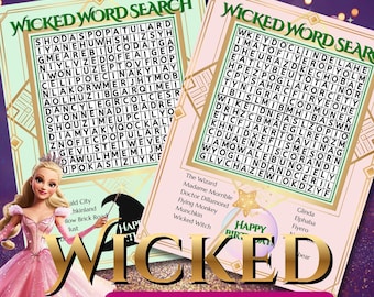 Wicked ordsökning födelsedagsfestaktivitet, Wicked tema festspel, digital direktnedladdning utskrivbar