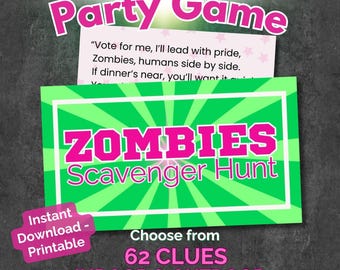 Zombies Scavenger Hunt: Zombies Game Birthday Party Activity, Custom Treasure Hunt For Kids Indoor or Outdoor (Printable Instant Download)